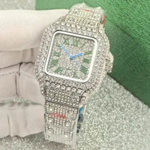 35mm Luxury Classic Gold Men’s Steel Strap Roman Scale Rhinestone Calendar Quartz Watch Fashion Male Wristwatch