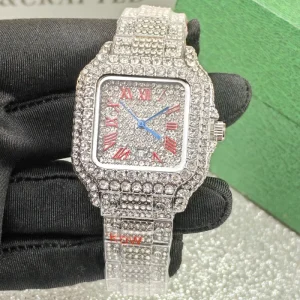 35mm Luxury Diamond Watches for Women Fashion Silver Iced Out Square Wristwatch