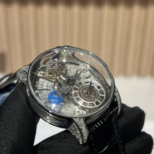 360度圆顶蓝宝石水晶手表 真皮表带 全钻石表盘 男士机械手表
