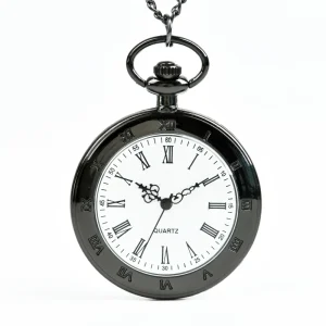 37CM Chain Smooth Steel Quartz Pocket Watch Vintage Roman Number Dial Pendant Antique Watch Gifts Reloj De Bolsillo