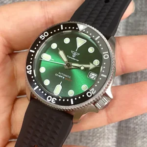 37mm 20Bar Waterproof Lady Watch NH35A Movement Rubber Diver Automatic Wristwatch Sunburst Green Dial SKX Mod 3.8 Crown