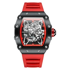 3827 Tonneau Skeleton Quartz Watch Men’s Sports Wristwatch