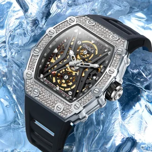 3828D Men’s Mechanical Watch with Silicone Band and Glass Dial Luxury Sport Style Automatic Movement