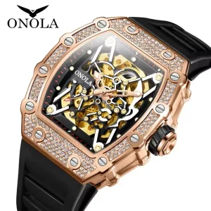 3829D Automatic Watch Skeleton Hollow Bling Hip Hop Iced Out Diamond Mechanical Wrist Watch for Men