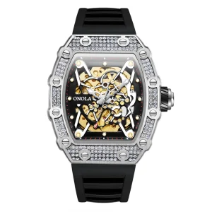 3829D Men’s Luxury Sport Automatic Watch with Glass Dial Waterproof Rubber Strap Luminous Hands