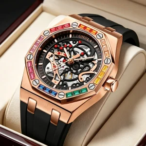 3834D Sport Mechanical Automatic Watch Men Alloy Case Rubber Band Glass Dial Water Resistant