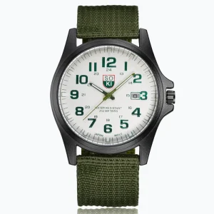 38mm Alloy Pointer Quartz Watch for Men Calendar Sports Style Woven Nylon Strap Leather Dial 22mm