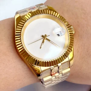 39mm Gold Men’s Watch Calendar White Dial 10ATM NH35A Automatic Mechanical Sports Wristwatches
