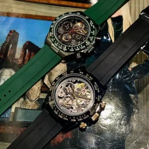 40MM Men’s Business Skeleton Dial Mechanical Watch 316L Stainless Steel Case Transparent Back Design