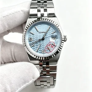 40mm Automatic Mechanical Visible Movement Luxury Fashion Hip Hop Dive Stainless Steel Band Ice Blue Dial Watch
