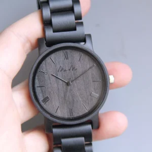 40mm Classic Wooden Grain Face Watch Minimalist Wood Watch Walnut Black Sandalwood Wristwatch with Japanese Quartz Movement