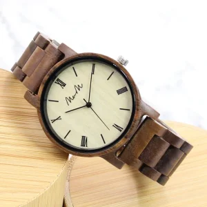 40mm Unisex Walnut Wood Wristwatch Handmade Wooden Watch Anniversary Gift for Him Her Wood Gift