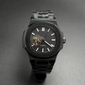 41mm Men’s Stainless Steel Silver Watch Black Skeleton Dial Sapphire Crystal NH38 Movement