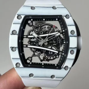 42.7mm NTPT Carbon Black Ceramic Manual Winding Skeleton Dial Asymmetrical Tonneau Case Sapphire Glass Men’s Watch