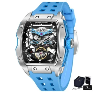 42mm Hollow Skeleton Sport Men’s Mechanical Watch Stainless Steel Sapphire Glass 50M Waterproof Automatic