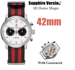 42mm big dial luxury stainless steel men’s chronograph mechanical watch, Seagull ST1901 movement, gooseneck, sapphire mirror