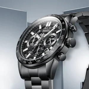 43mm Quartz Watch for Men Metal Case Steel Strap and Silicone Strap 3ATM Waterproof Luminous Casual Wristwatch