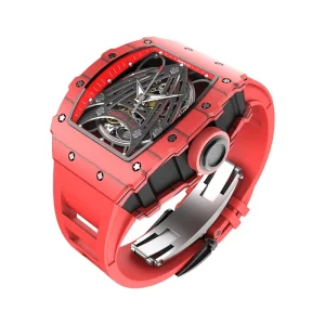 44MM Men’s Red Automatic Mechanical Watch with Carbon Fiber Case Hand-Wound OEM Design