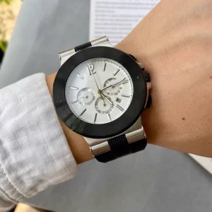 44mm Chronograph Sports Mechanical Watch Scratch-Resistant Mineral Glass Rubber Strap with Pin Buckle