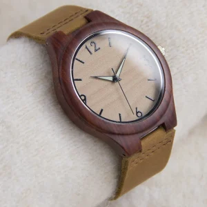 44mm Classic Leather Strap Wooden Watches Bamboo Watch