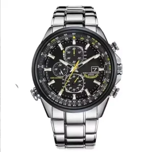 44mm Stainless Steel Men’s Mechanical Watch with Leather Strap, Sapphire Crystal Glass, Date Display, 3BAR