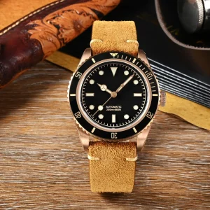 44mm Stainless Steel Vintage Diver Unisex Mechanical Watch 20 Bar Luminous Rubber Leather Strap Pointer Dial Automatic Watch