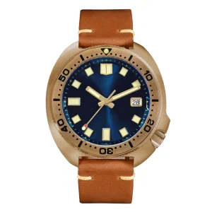 44mm Turtle Stainless Steel Vintage Diver Unisex Mechanical Watch 20 Bar Water Resistant Luminous Leather Strap Sapphire Glass