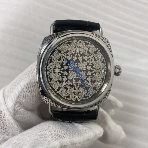 45mm Leather Men’s Hand Winding Mechanical Movement Stainless Steel Wristwatch