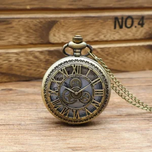 47mm Diameter Round Flip Cover European and American Antique Pocket Watch Roman Numeral Gear Necklace Decorated Quartz Watch