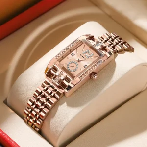 5017 Fashion Rectangle Dial Women’s Watches Luxury Waterproof Dress Wristwatches with Rhinestones Relogio Feminino