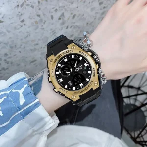 50amt Men’s Sport LED Quartz Watch Waterproof Wristwatch with Luminous Feature Rubber Band Male Shock Sport Watch