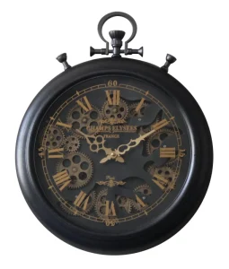 50cm 18″ Vintage Black Pocket Watch Style Round Metal Moving Gear Wall Clock