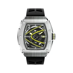 50mm Luminous Automatic Mechanical Men’s Watch Stainless Steel Tonneau Case Crystal Dial Silicone Band Water Resistant
