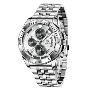 5180 Stainless Steel Quartz Watch Silicone Leather Strap Multifunctional Chronograph Waterproof Watch for Men