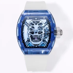5201 Skull Mechanical Watch Fully Transparent Sapphire Case Men Waterproof Sports Casual Power Reserve Rubber Band