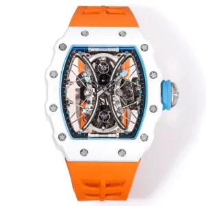 53-01 Men’s Professional Sports Skeleton Tourbillon Mechanical Watch High-Quality TPT Carbon Fiber Tonneau Watch