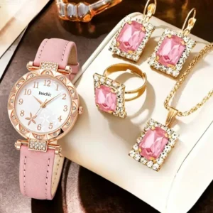 5PCS Set Watch for Women Luxury Leather Butterfly Ladies Quartz Wrist Watch Fashion Bracelet Watch Set Female Relogio Feminino