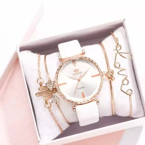 5pcs Set Women’s Watch Luxury Leather Band Analog Quartz WristWatch Ladies Dress Watch Relogio Mujer