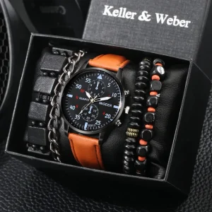 5pcs/box Luxury Men’s Quartz Watch Classic Bracelet and Watch Set Gift Set
