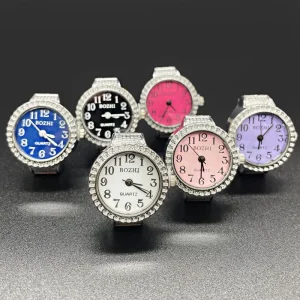 6 Colors Luxury Ring Watch Stone Pattern Alloy Stainless Steel Quartz Elastic Band Unisex Wedding Anniversary Party Gift