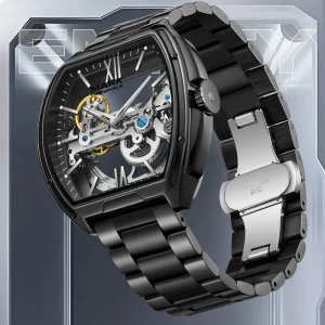 6001 Men’s Automatic Mechanical Watch Skeleton Design Waterproof Luminous