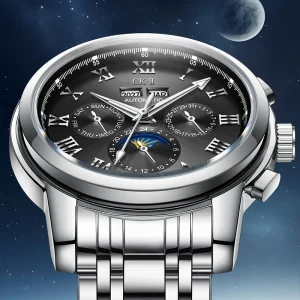 6018 Automatic Movement Watch Luxury Chronograph Moon Phase Calendar Waterproof Mechanical Watches for Men