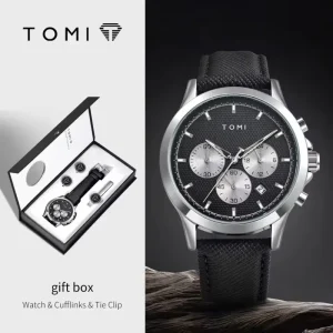 604 Luxury Business Four piece Set Men’s Quartz Watch Casual Fashion Men’s Cufflinks Tie Clip Gift Box