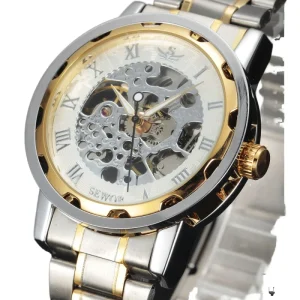 614 Men’s Stainless Steel Automatic Mechanical Watch Luminous Power Reserve Water Resistant Fashion Leisure Watch