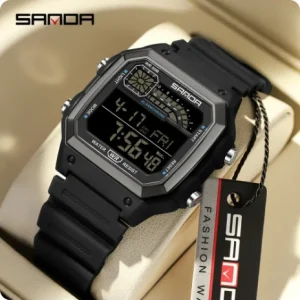 6196 Digital Men Watch Silicone Band Square Electronic Watch LED Alarm Countdown Dual Time Waterproof Sport Casual Watch