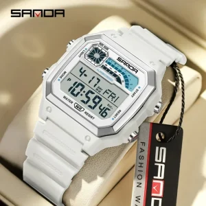 6196 Men Digital Watch Silicone Strap Square Dial LED Backlight Waterproof 50M Alarm Stopwatch Retro Sport Wristwatch