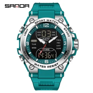6252 Fashion Men Watch LED Display Dual Movement 50M Waterproof Multi Functional Sports