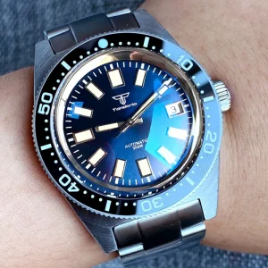 62mas Automatic Men Watch Silver Ring Sapphire Glass AR Coating PT5000 NH35A 300M Grey Sunburst Dial Steel Bracelet Reloj
