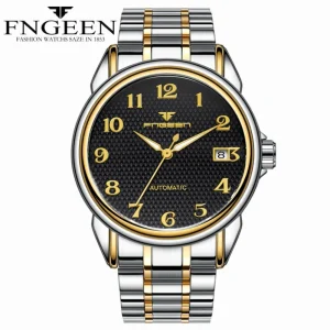 6608 Luxury Design Business Calendar Stainless Steel Luminous Leather Timing Large Dial Formal Men’s Automatic Mechanical Watch