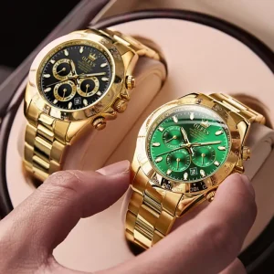 6638 Golden Chronograph Men Wristwatch Stainless Steel Waterproof Automatic Watch Men’s Wrist Skeleton Mechanical Watches